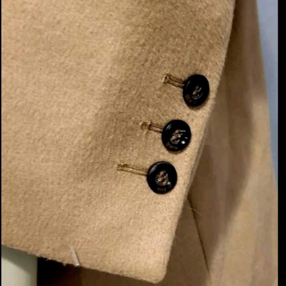 VINTAGE 70s Big Faux Collar Wool Coat Beige Tan BLACK LABEL SIZE L - Picture 7 of 13